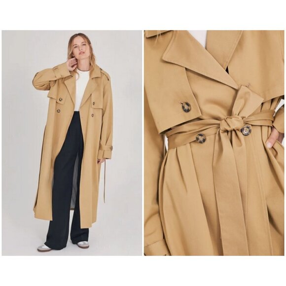 💕FAVORITE DAUGHTER💕 The Charles Double Breasted Trench Coat ~ Sand Medium NWT - Picture 3 of 16